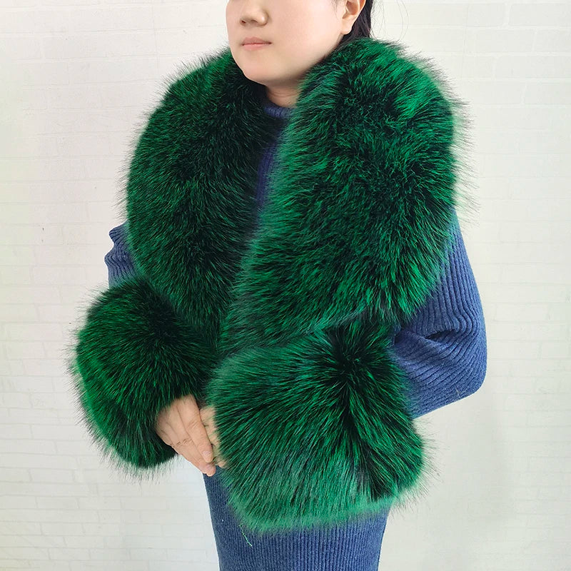 Large Winter Faux Fox Fur Scarf Women Jackets Warm Fluffy Shawl Fashion Artificial Fur Collar And Cuff Set Fluffy Scarves Female