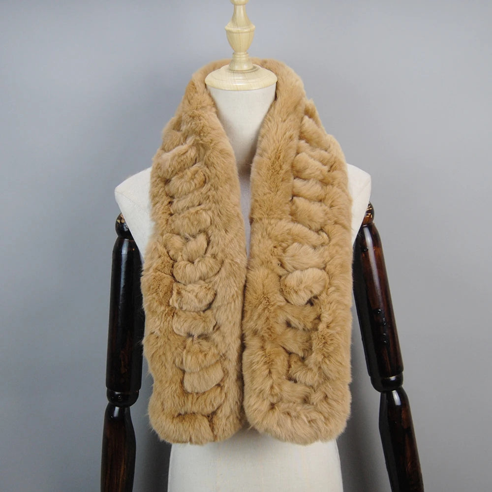 Winter Women Knitted Real Rex Rabbit Fur Scarf Natural Soft Long Style Rex Rabbit Fur Muffler Lady Warm 100% Genuine Fur Scarves
