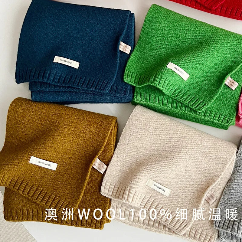 Selected Australian Pure Cotton Wool 100% Cashmere Scarf New Solid Color Versatile Men's Women's Autumn and Winter Warm Knitted
