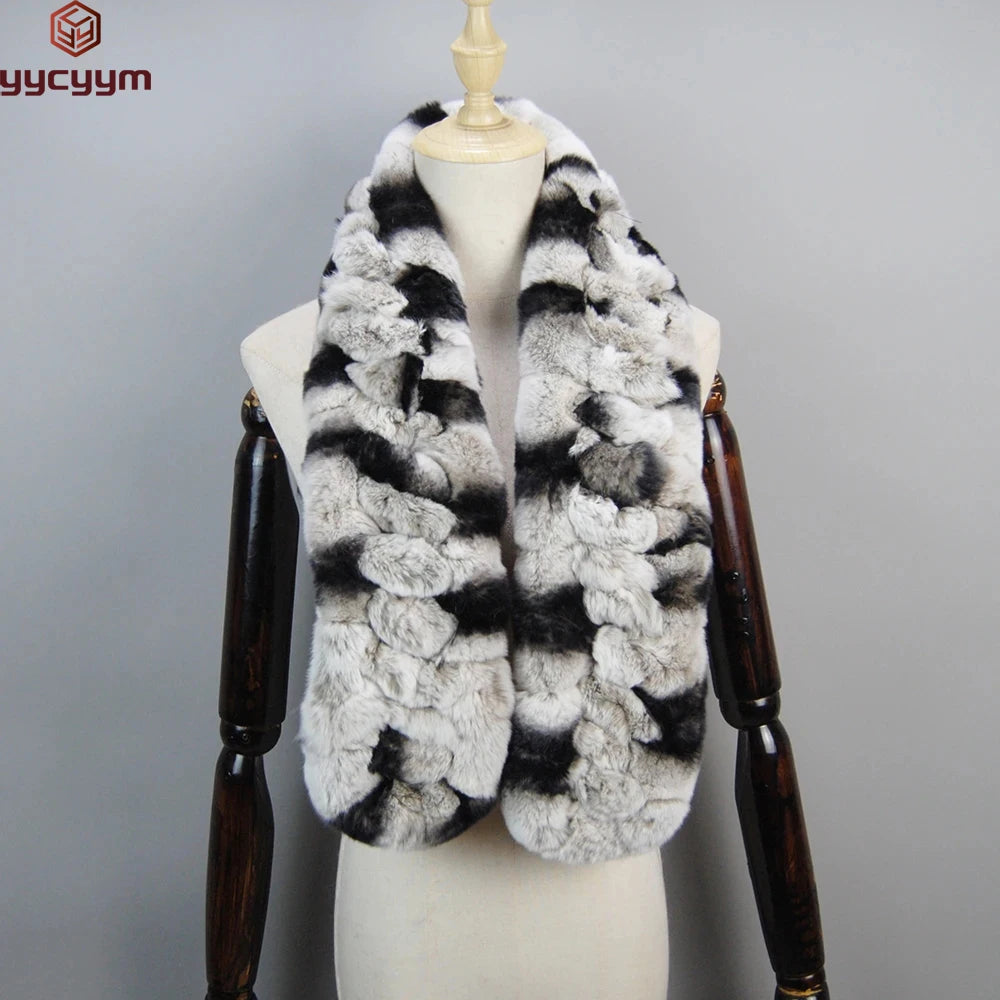 Winter Women Knitted Real Rex Rabbit Fur Scarf Natural Soft Long Style Rex Rabbit Fur Muffler Lady Warm 100% Genuine Fur Scarves